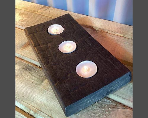 Charred oak barrel tea light holder